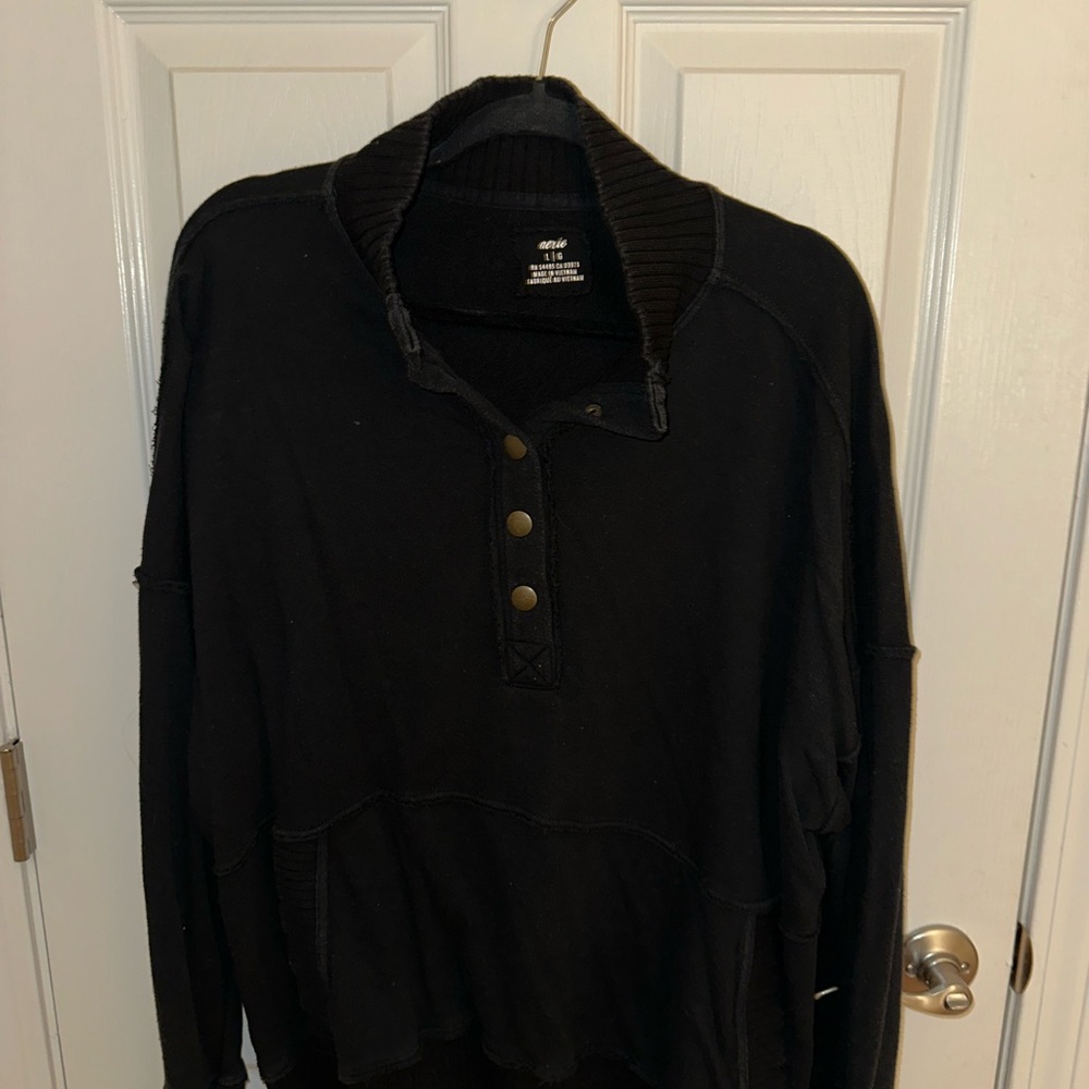 Aerie Black Button-Up Pullover